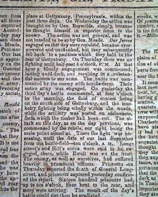 CONFEDERATE BATTLE OF GETTYSBURG 63 Civil War Newspaper  