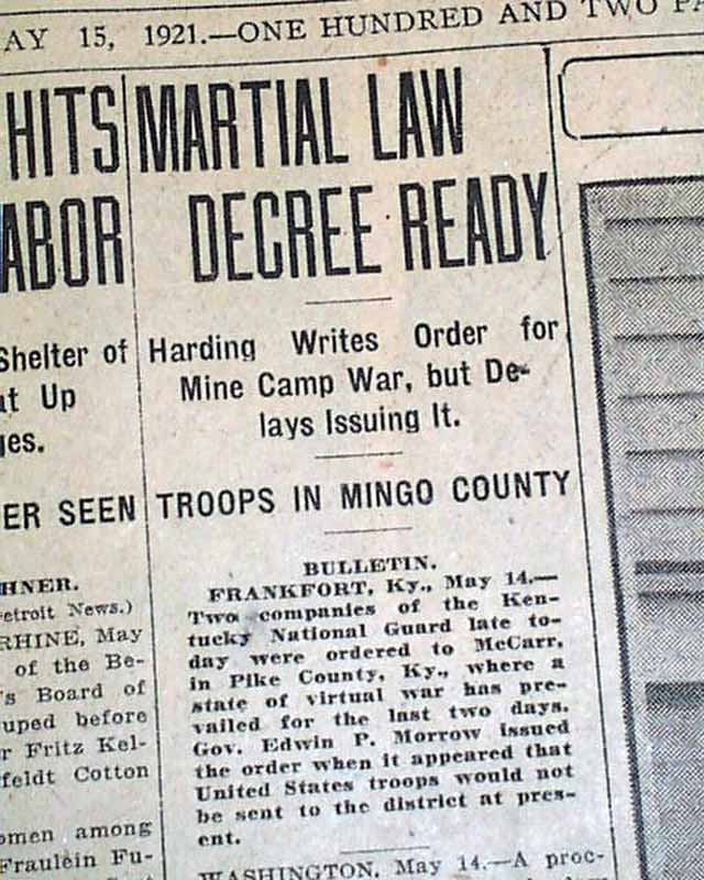 MINGO COUNTY WV West Virginia Kentucky MINE WARS Martial Law 1921 Old