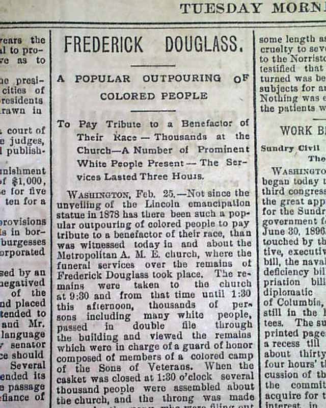 Abolitionist ExSlave FREDERICK DOUGLASS Death FUNERAL 1895 Scranton