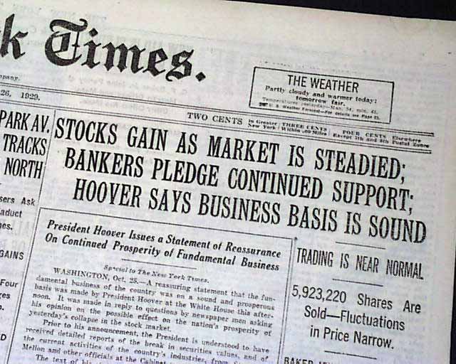 On The 1929 Stock Market Crash, In The New York Times ...