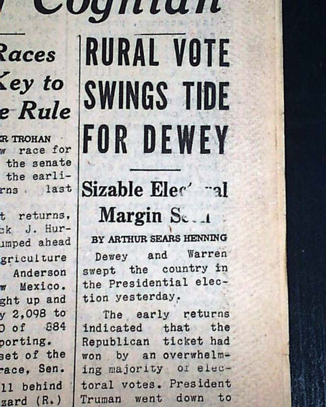 DEWEY DEFEATS TRUMAN "G.O.P. Wins White House!" 1948 Chicago Tribune