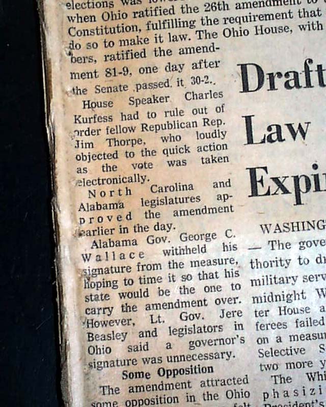 26th Amendment United States Constitution Adopted 18 Voting Age 1971