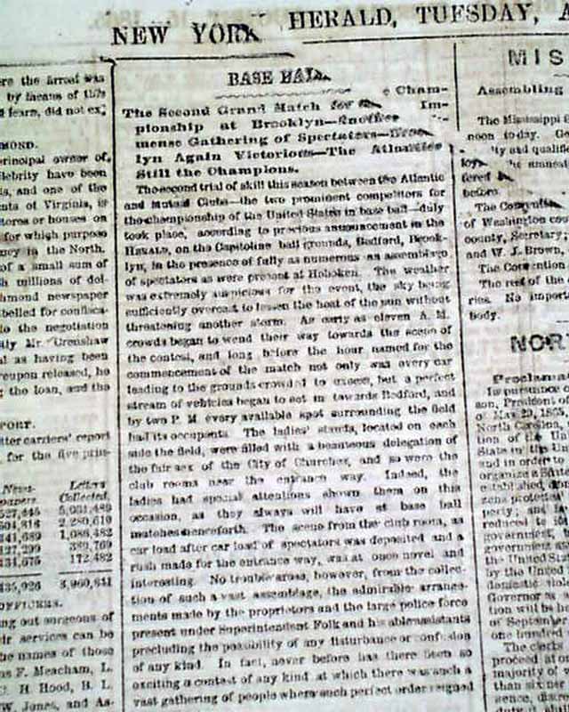 (6) 186569 New York City Newspapers Post Civil War BASEBALL GAMES w