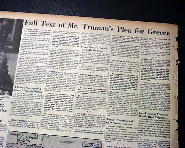 President Harry TRUMAN DOCTRINE Greece & Turkey Aid Communism 1947