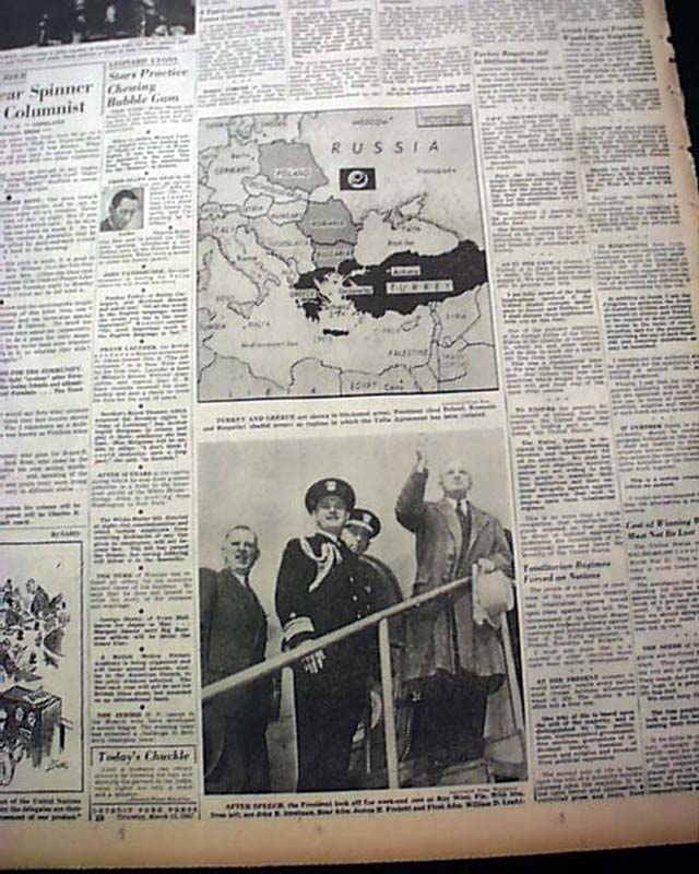 President Harry TRUMAN DOCTRINE Greece & Turkey Aid Communism 1947