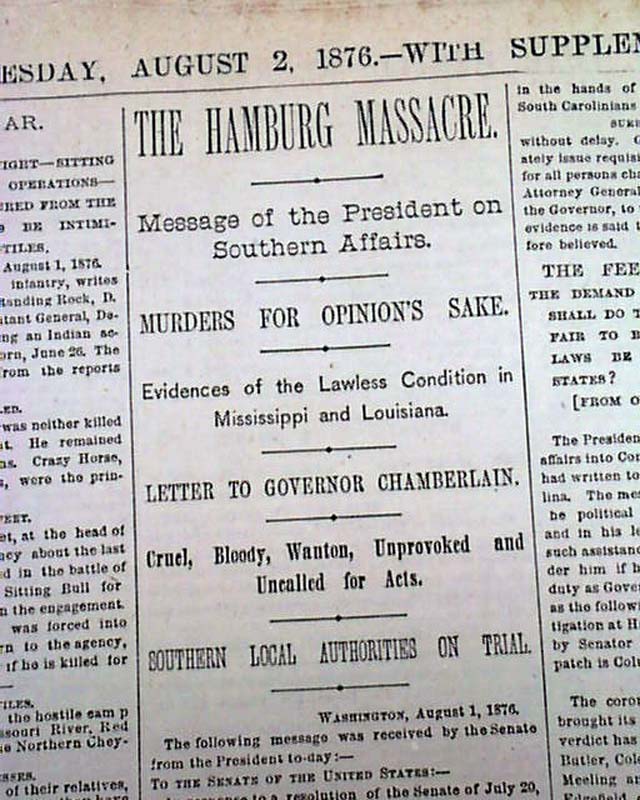 HAMBURG SC Southern Carolina Negroes Race Riot Massacre INQUIRY 1876