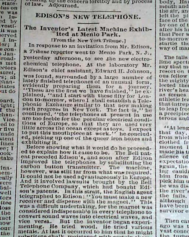 THOMAS EDISON Menlo Park New Jersey TELEPHONE Electric Invention 1879