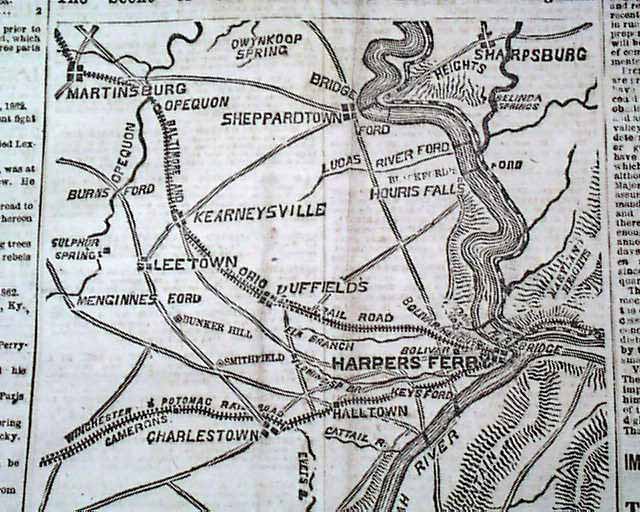 1863 Civil War Map Bunker Hill WV...
