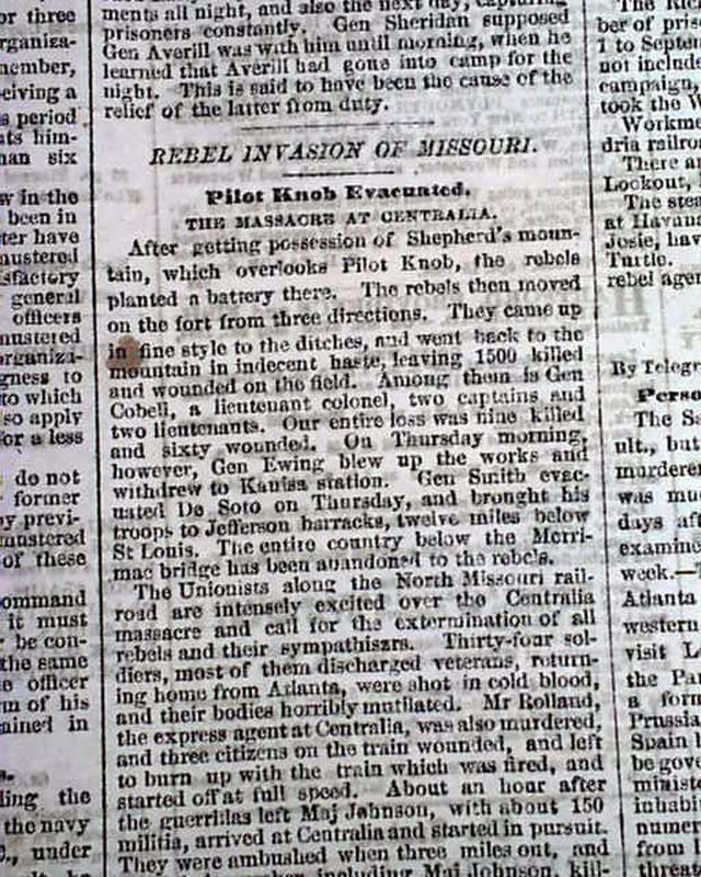 CENTRALIA MASSACRE Missouri w/ Bloody Bill Anderson 1864 Old Civil War