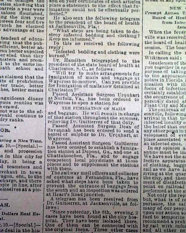 1888 JACKSONVILLE Florida Yellow Fever Jack EPIDEMIC Outbreak Old