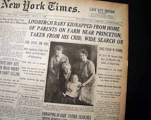 Great Charles LINDBERGH BABY KIDNAPPING 1st Report Hopewell NJ 1932 NY