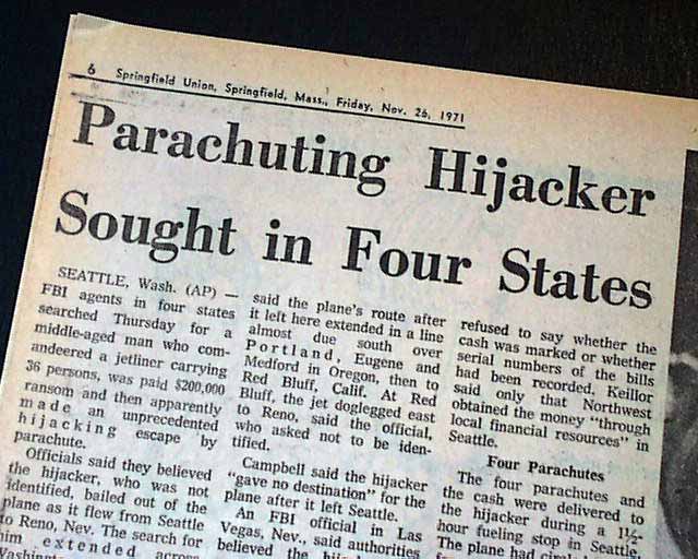 1971 D. B. COOPER Boeing 727 Hijacking RAMSON Northwest Parachute Jump