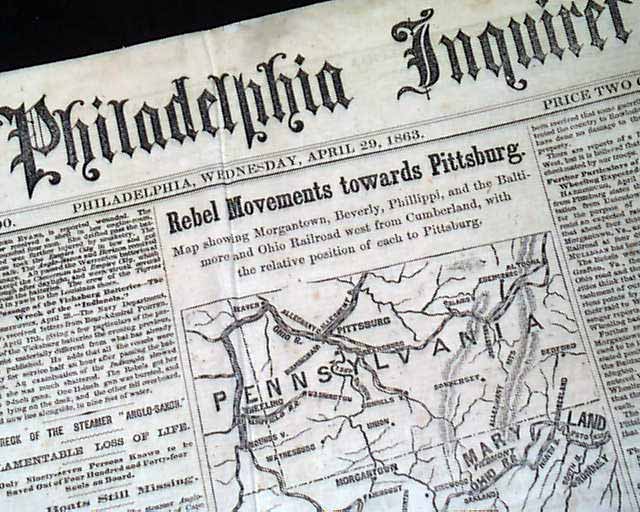PITTSBURGH PA WV Civil War MAP1863 Newspaper eBay