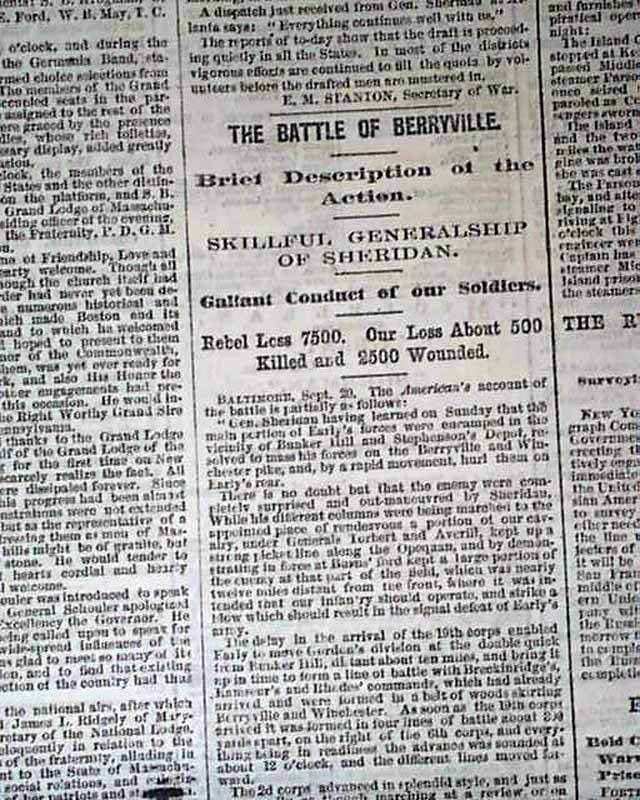 BATTLE OF WINCHESTER 3 Sheridan Berryville Virginia 1864 Civil War