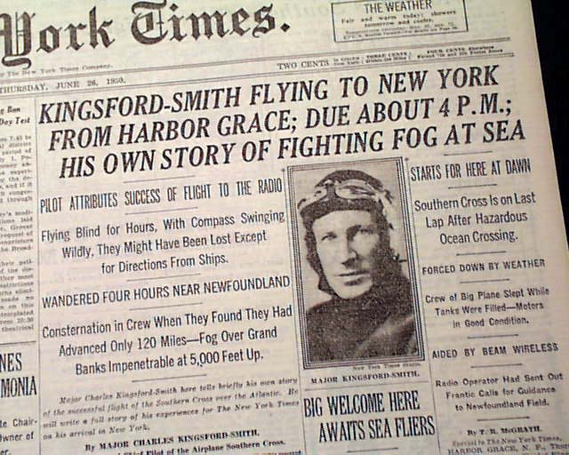 SOUTHERN CROSS Charles Kingsford Smith TransAtlantic AIRPLANE 1930 Newspaper eBay
