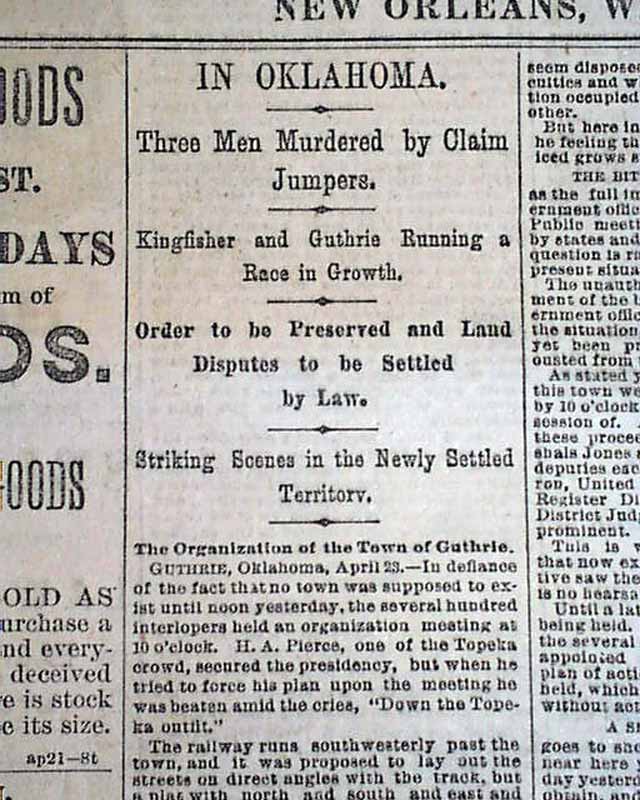 OKLAHOMA LAND RUSH Run Sooners Boomers Cherokee Strip Begins 1889 Old