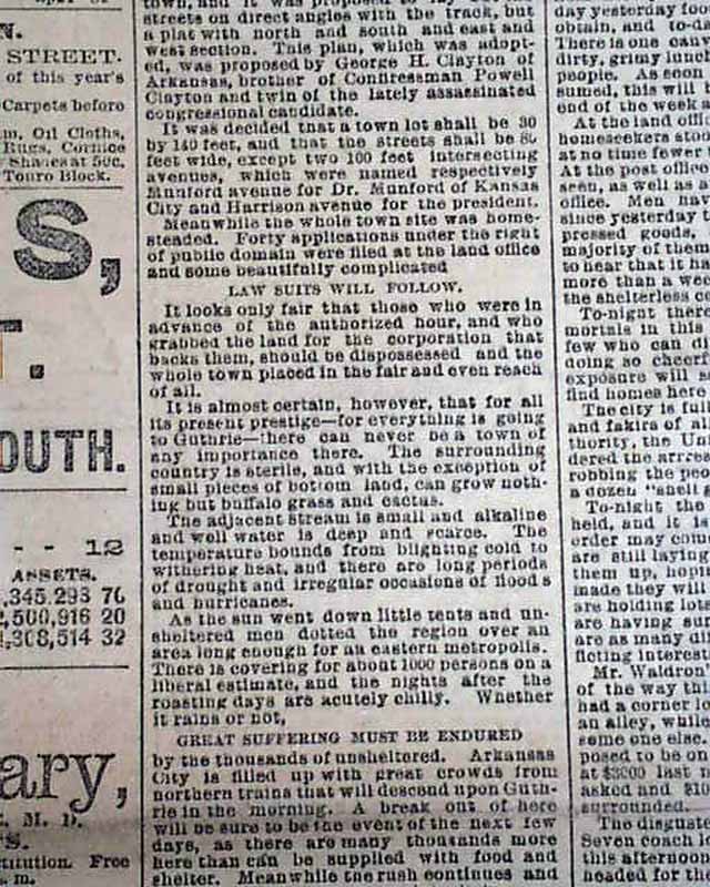 OKLAHOMA LAND RUSH Run Sooners Boomers Cherokee Strip Begins 1889 Old