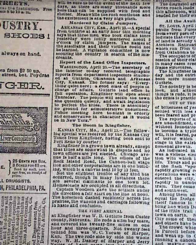 OKLAHOMA LAND RUSH Run Sooners Boomers Cherokee Strip Begins 1889 Old