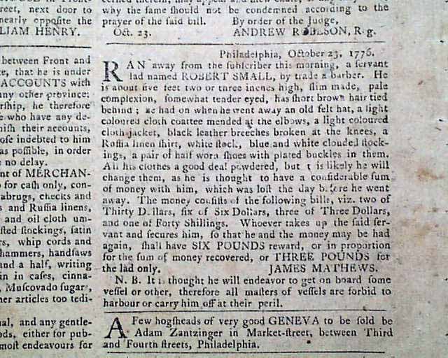 Philadelphia newspaper from 1776...