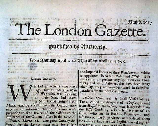 World's Oldest NEWSPAPER the London Gazette...311 YEARS OLD