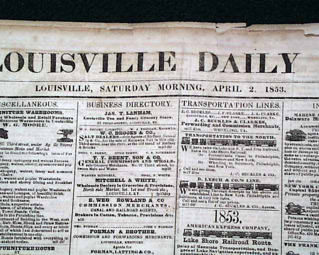 1853 LOUISVILLE KY Newspaper Pre Civil War SLAVE ADS !! - www.waterandnature.org