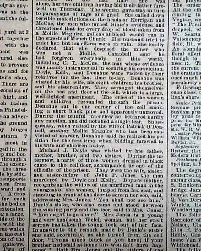 MOLLY MAGUIRES Mauch Chunk & Pottsville PA Coal Miners EXECUTIONS 1877