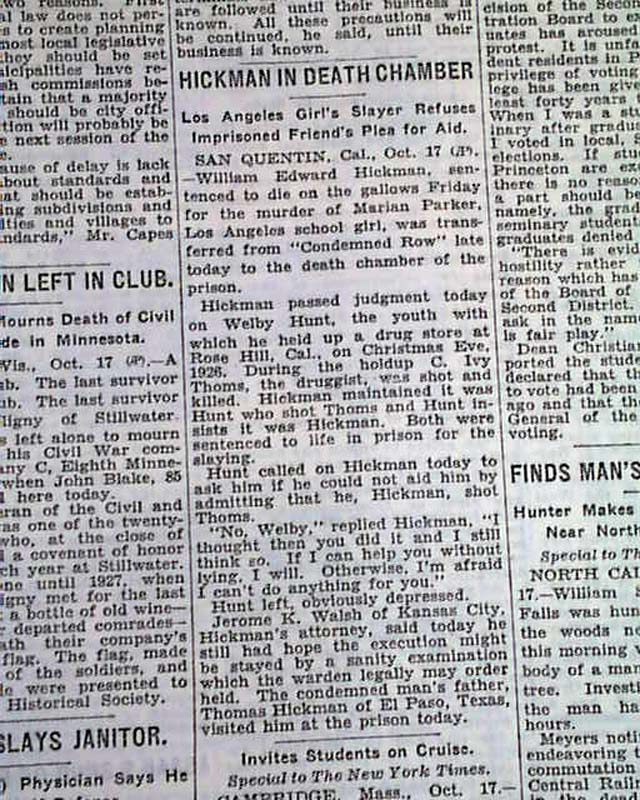 WILLIAM EDWARD HICKMAN Dead Man Walking Execution Hanging 1928 Old NYC