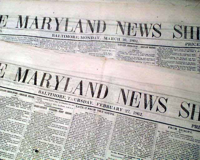 (6) Rare BALTIMORE MD Civil War Maryland Slave State 1862 ORIGINAL