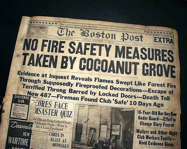 COCOANUT GROVE Boston MA FIRE Holocaust Disaster 1942 WWII