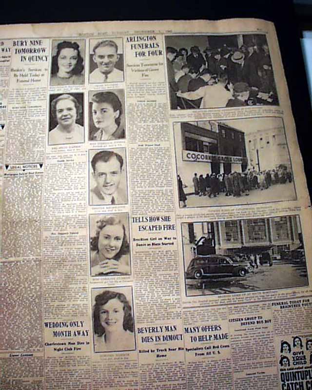 COCOANUT GROVE Boston MA FIRE Holocaust Disaster 1942 WWII