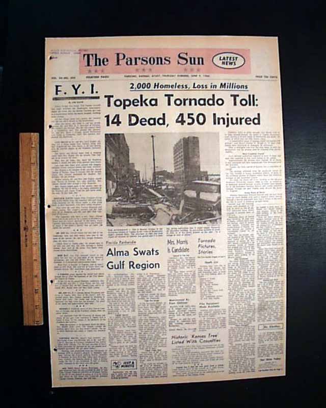 TOPEKA KS Kansas Washburn University F5 TORNADO Disaster 1966 Old
