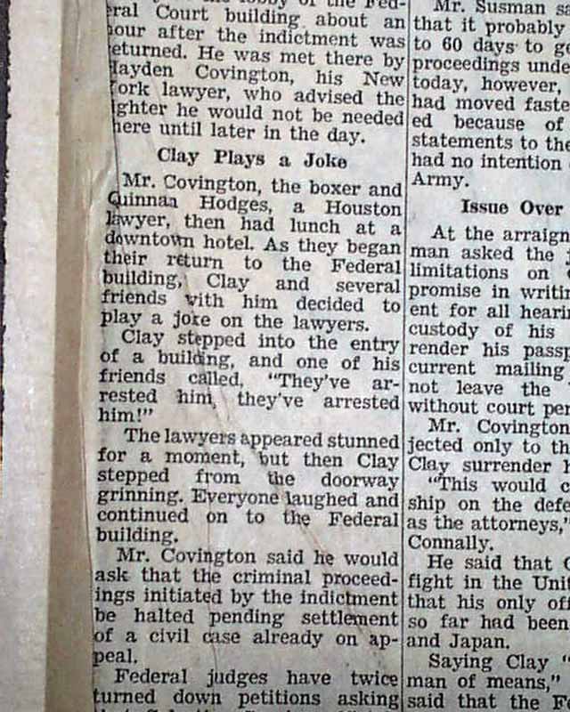 CASSIUS CLAY Muhammad Ali Vietnam War DRAFT DODGER Indictment 1967 NY