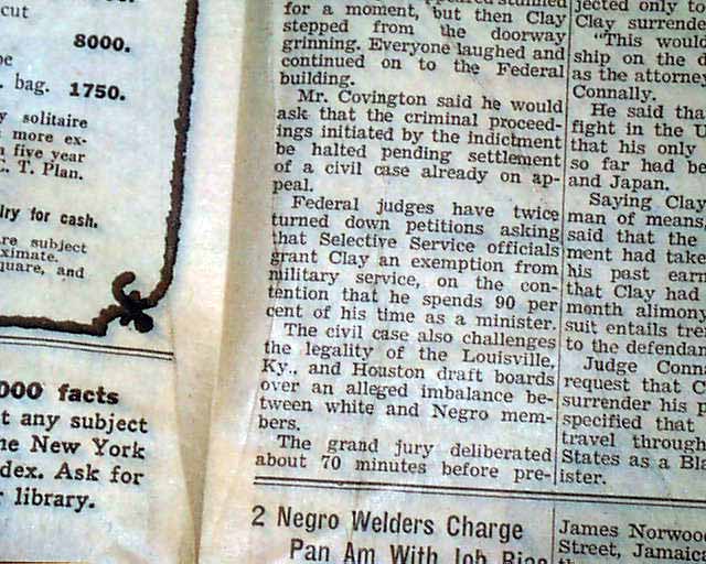 CASSIUS CLAY Muhammad Ali Vietnam War DRAFT DODGER Indictment 1967 NY