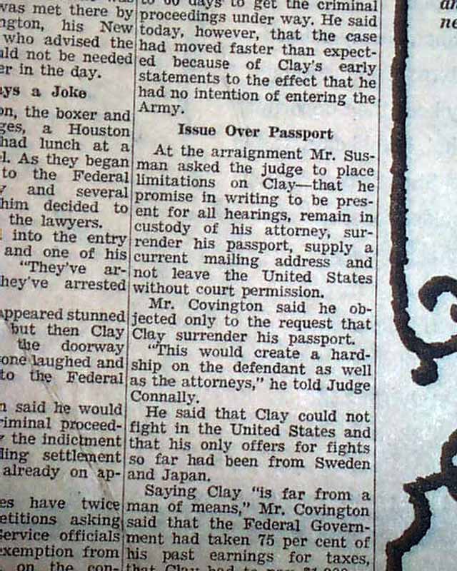 CASSIUS CLAY Muhammad Ali Vietnam War DRAFT DODGER Indictment 1967 NY