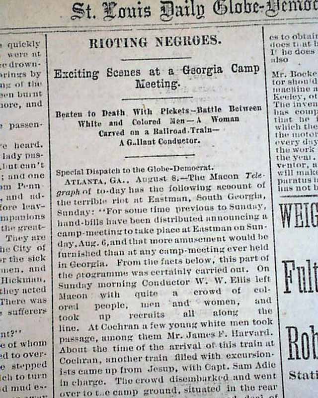 EASTMAN GA Dodge County NEGROES Race War RIOT Murders 1882