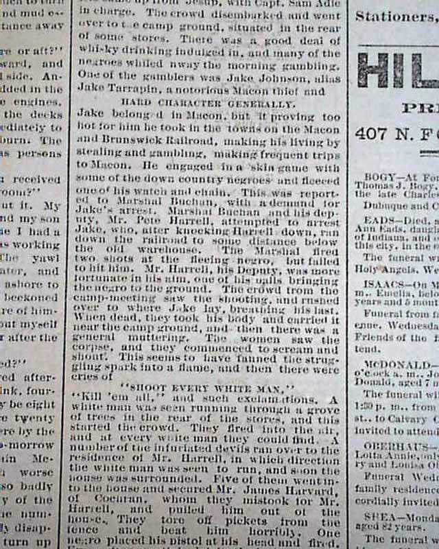 EASTMAN GA Dodge County NEGROES Race War RIOT Murders 1882