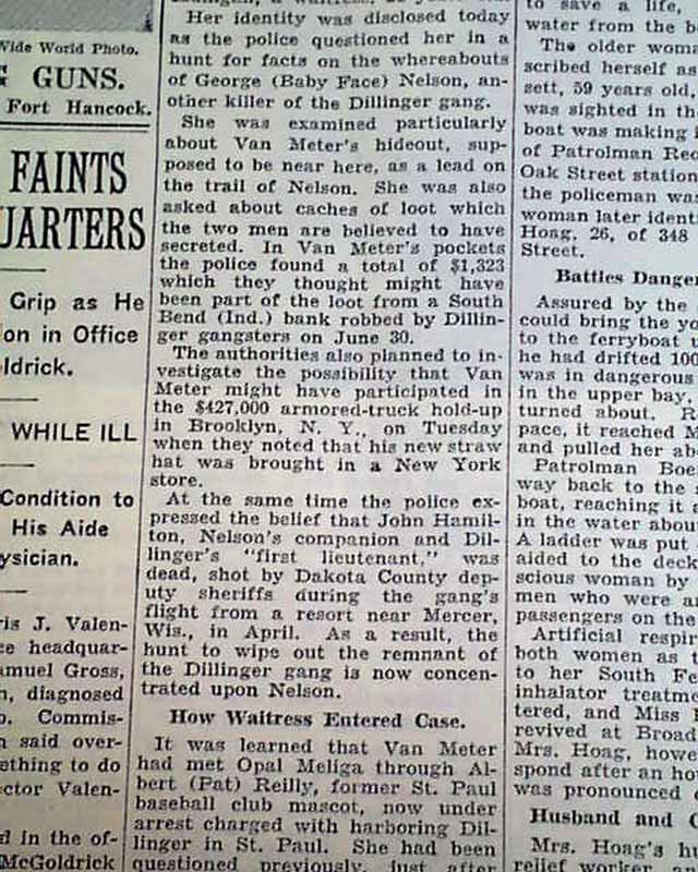 HOMER VAN METER Killed & Baby Face Nelson Public Enemy 1 1934 NYC