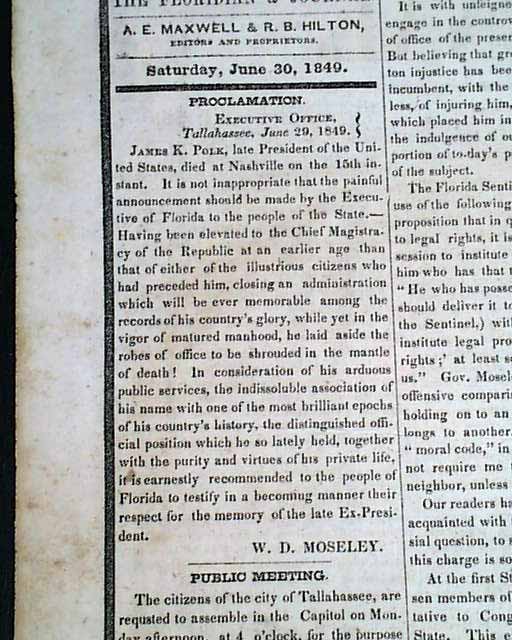 Death of James K. Polk...