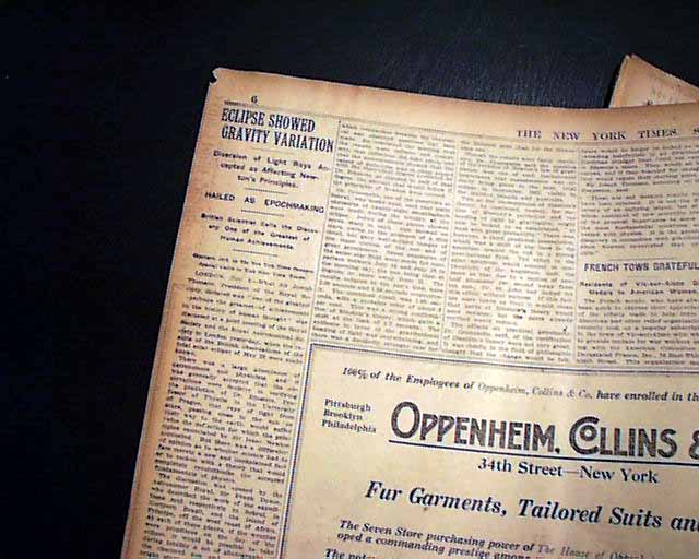   General Relativity J J Thomson Albert Einstein 1919 Newspaper