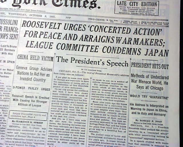 Roosevelt's famous Quarantine Speech...