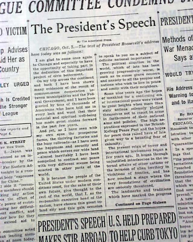 Roosevelt's famous Quarantine Speech...