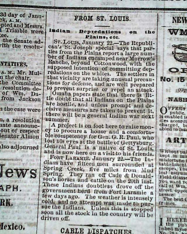 Rare 1867 Old Newspaper NASHVILLE TN Tennessee Post Civil War