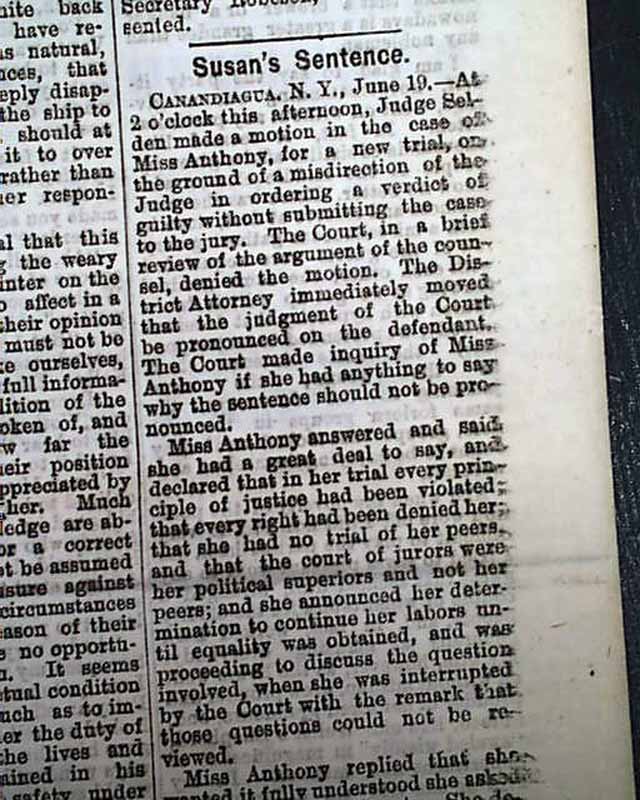 SUSAN B. ANTHONY Illegal Woman Voting Trial 1873 Evansville Indiana ...