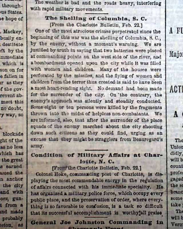 THE BURNING OF COLUMBIA SC South Carolina Augusta 1865 Civil War NYC