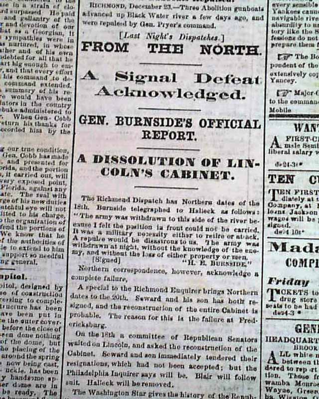 Battle of Fredericksburg in a Confederate newspaper...