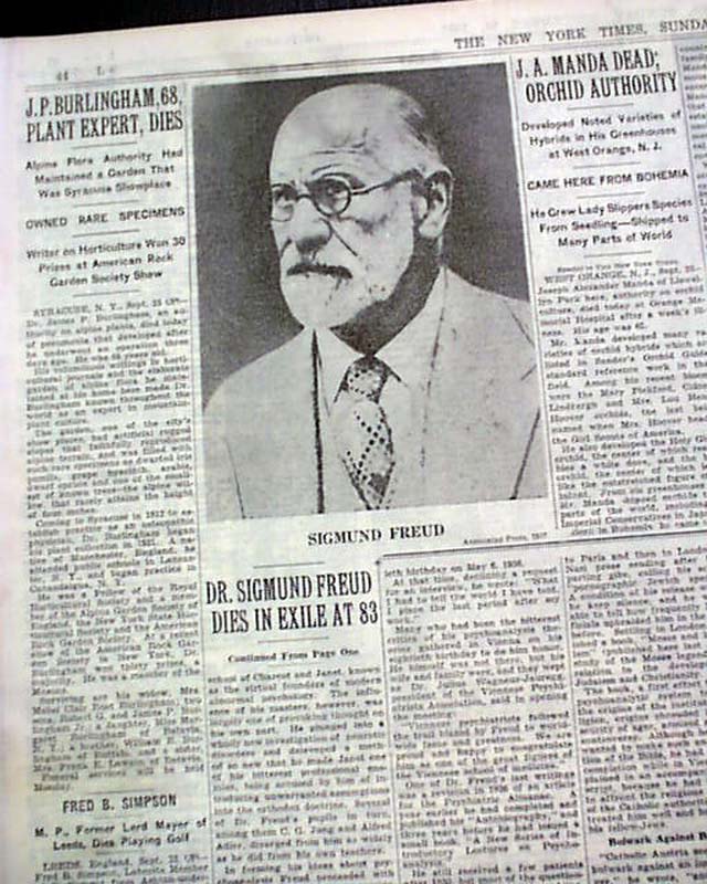 Death of Sigmund Freud...