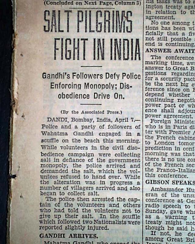 Mohandas Karamchand Mahatma Gandhi SALT MARCH Ends in India 1930 Old