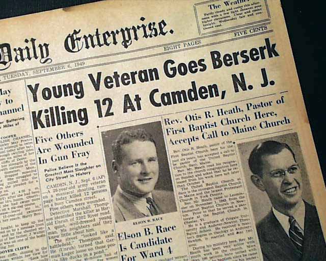 HOWARD UNRUH Camden NJ MASS MURDERS 1949 Old Newspaper eBay