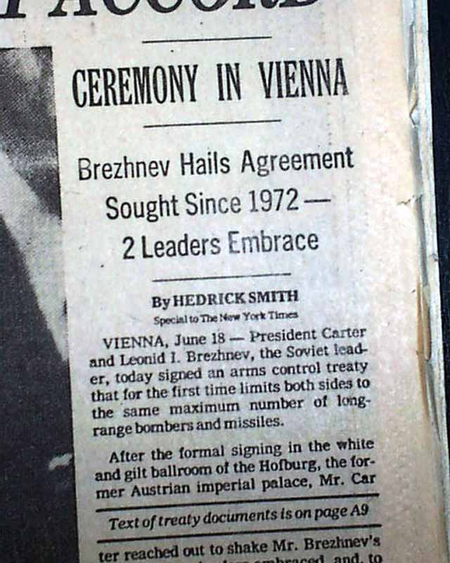 SALT II TREATY Strategic Arms Limitation Talks SIGNED w/ Russia 1979