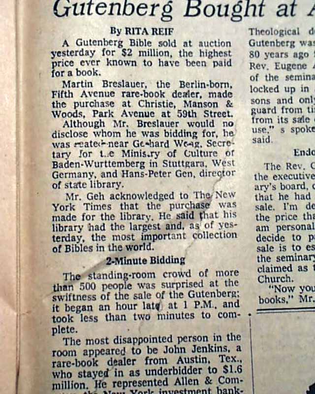 Gutenberg Bible sold in auction...